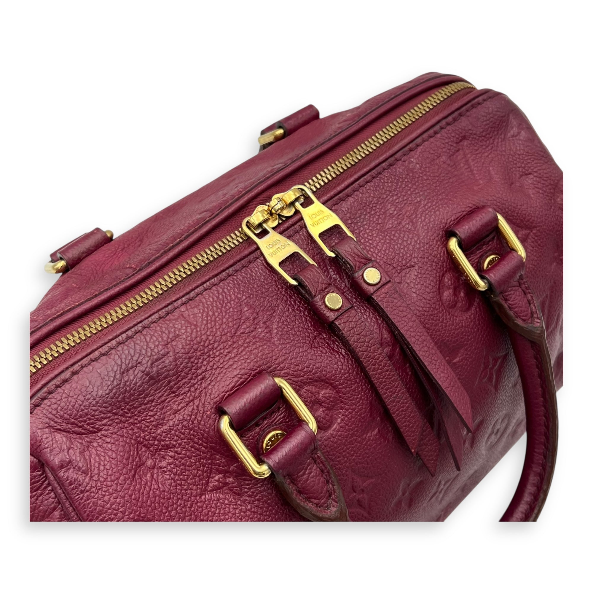 Louis Vuitton Speedy Bandouliere Top Handle Bag 25 Red in Empreinte Leather, Gold hardware_10