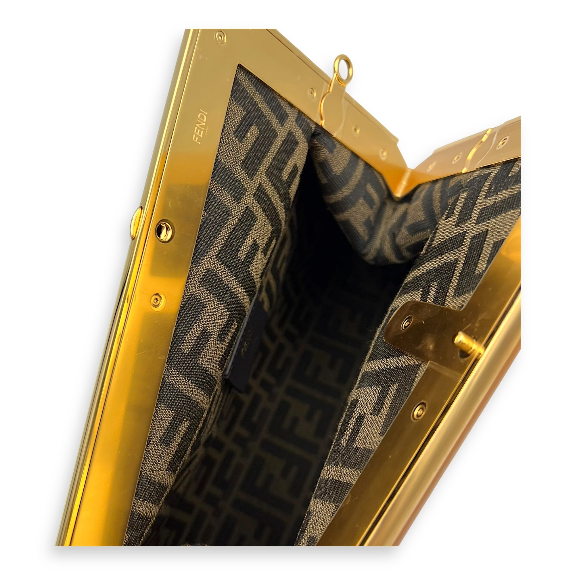 Fendi First Clutch Brown in Calfskin, Gold hardware_10