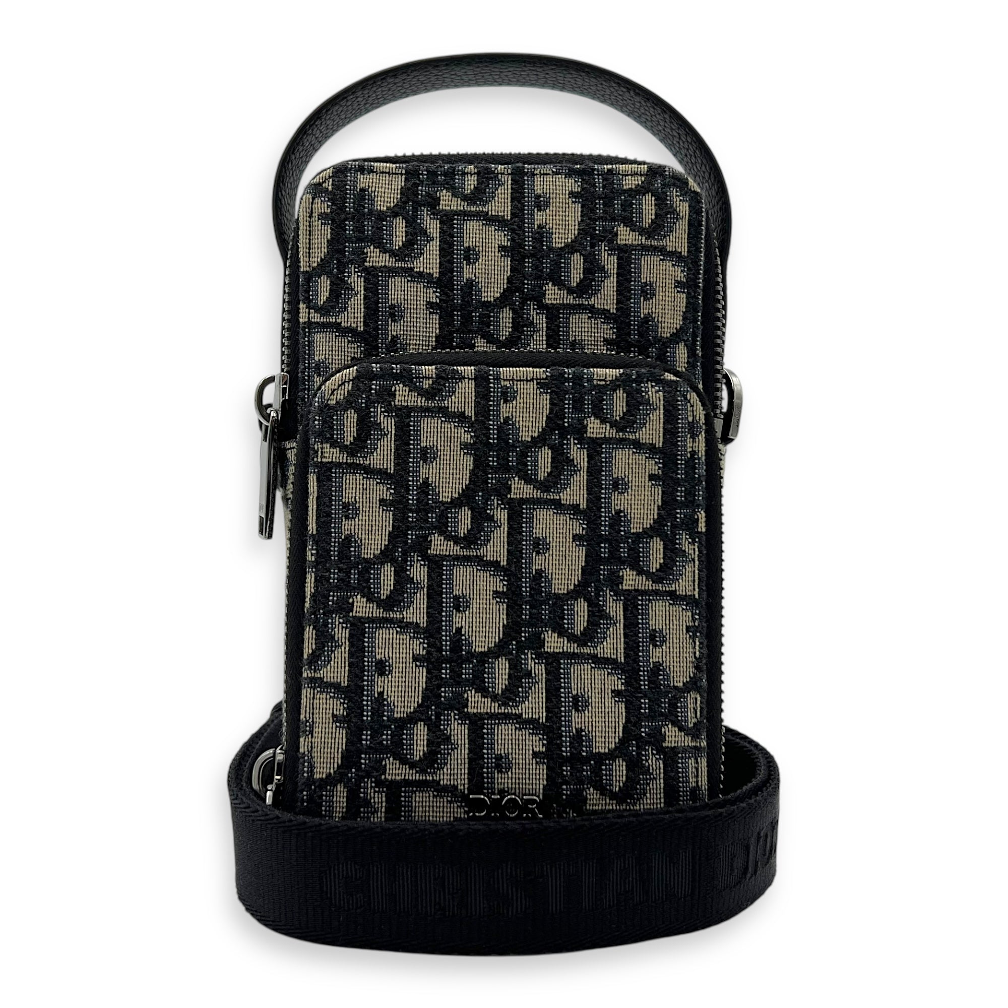 Christian Dior Oblique Crossbody Bag Blue in Jacquard, Silver hardware_10