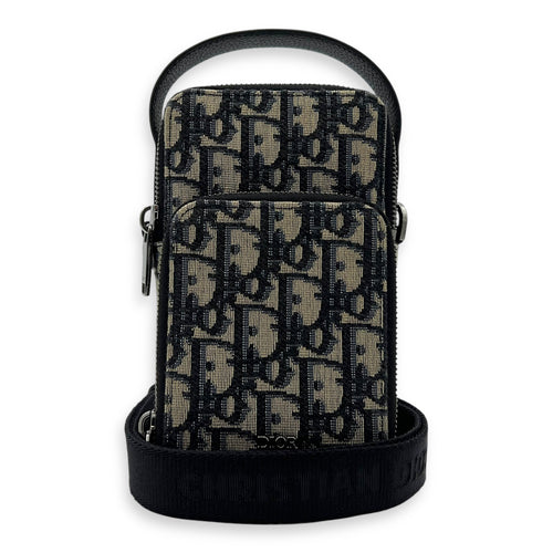 Christian Dior Oblique Crossbody Bag Blue in Jacquard, Silver hardware_10