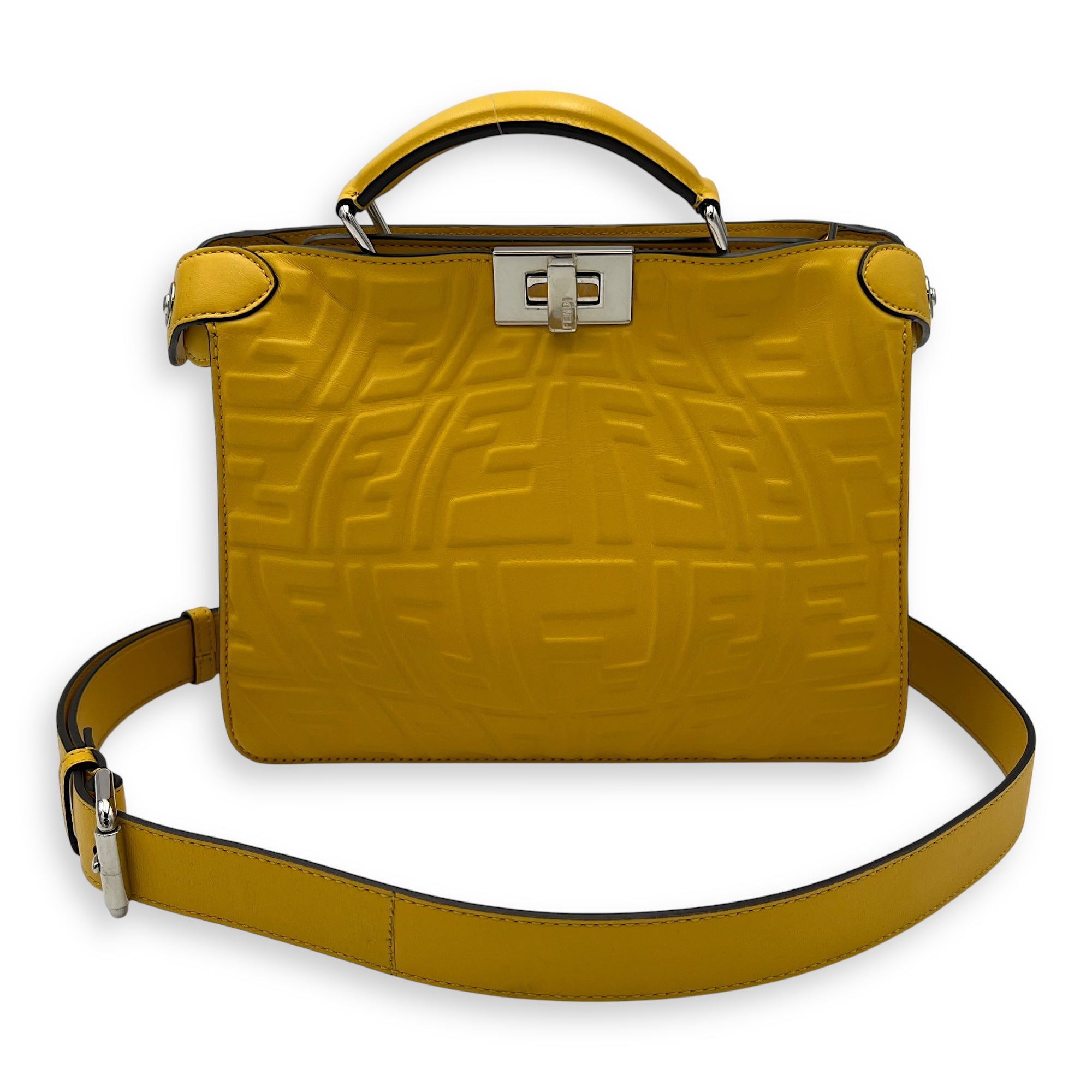Fendi Peekaboo Top Handle Bag Yellow in Calfskin, Silver hardware_15