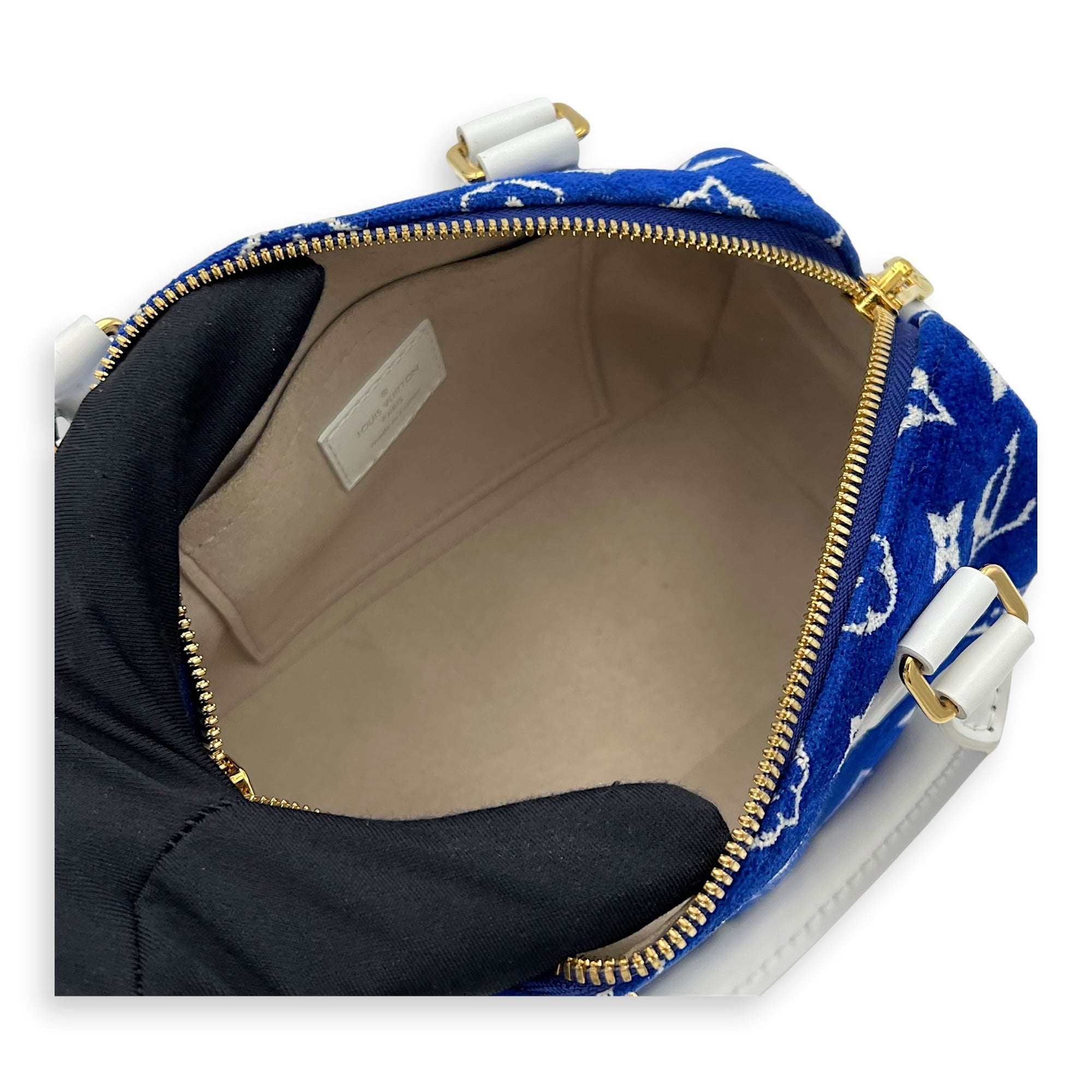 Louis Vuitton Speedy Bandouliere 20 Blue Top Handle Bag in Terry, Gold hardware_10