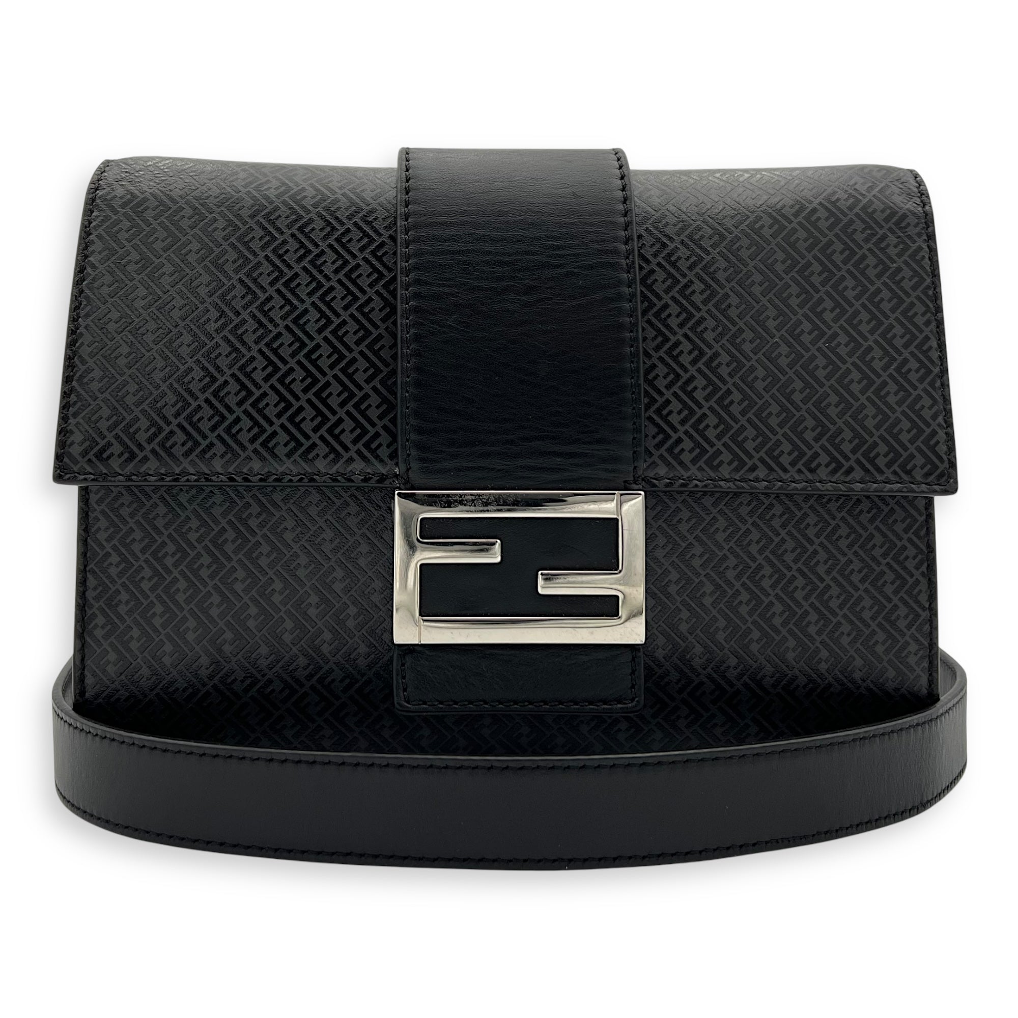 Fendi Baguette Crossbody Bag Grey in Calfskin, Silver hardware_10