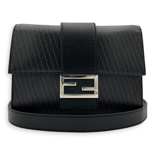 Fendi Baguette Crossbody Bag Grey in Calfskin, Silver hardware_10