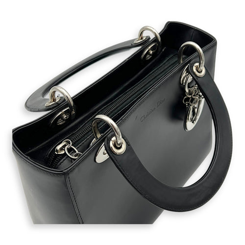 Christian Dior Lady Dior Medium Black Top Handle Bag in Calfskin, Silver hardware_10
