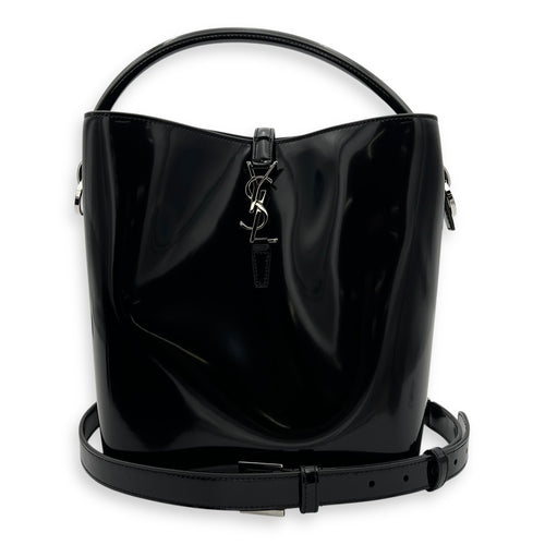 Saint Laurent Le 37 Bucket Bag Black in Patent Leather, Silver hardware_10