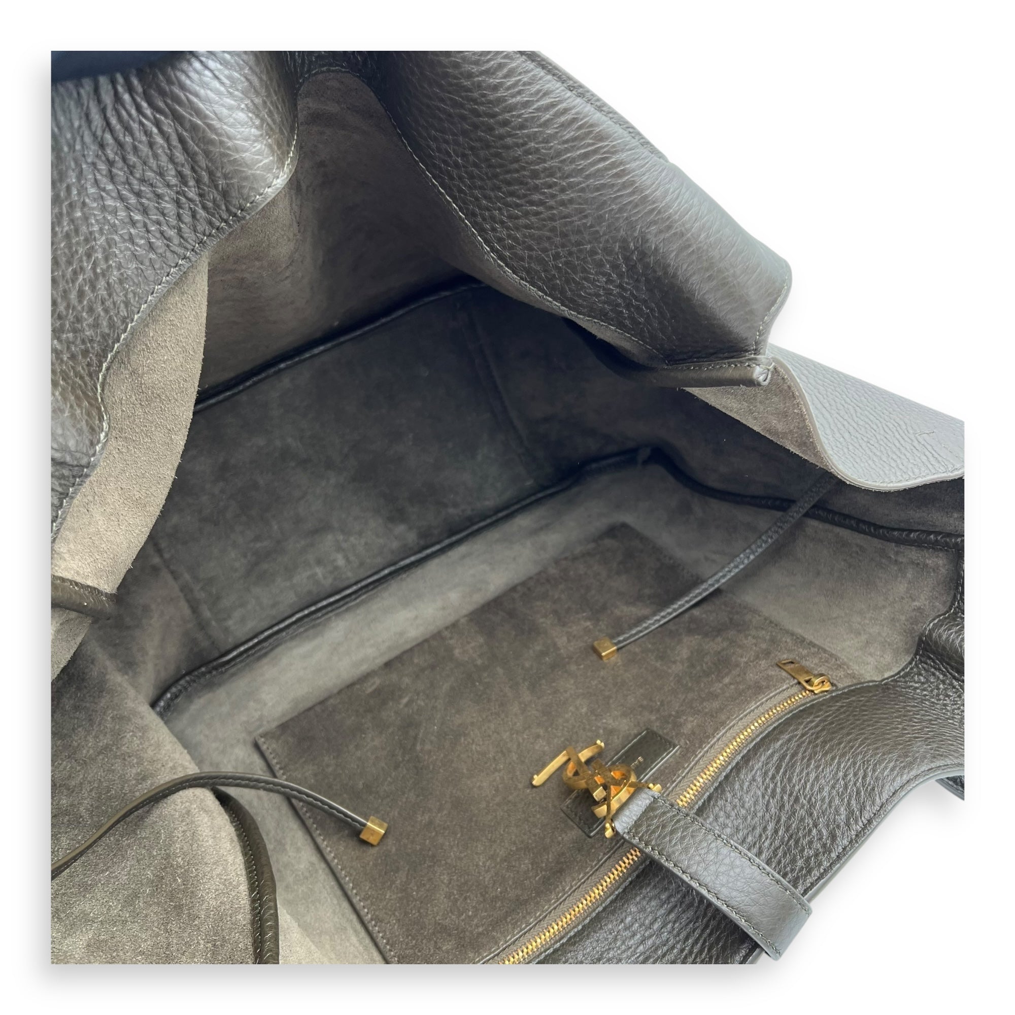 Saint Laurent LE 5 À 7 BEA Tote Bag Green in Calfskin, Silver hardware_10