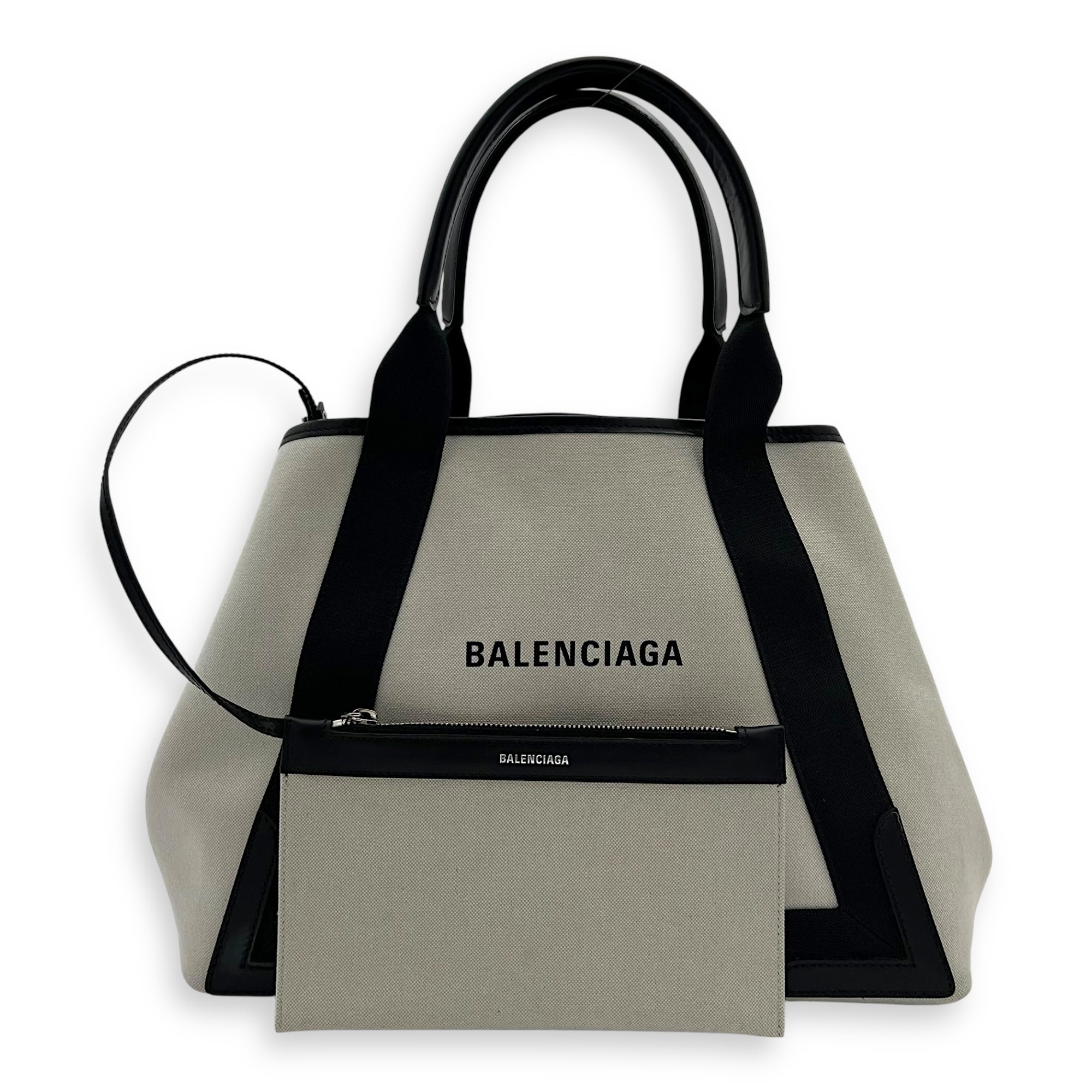 Balenciaga Cabas Tote Bag Medium White in Canvas, Silver hardware_10