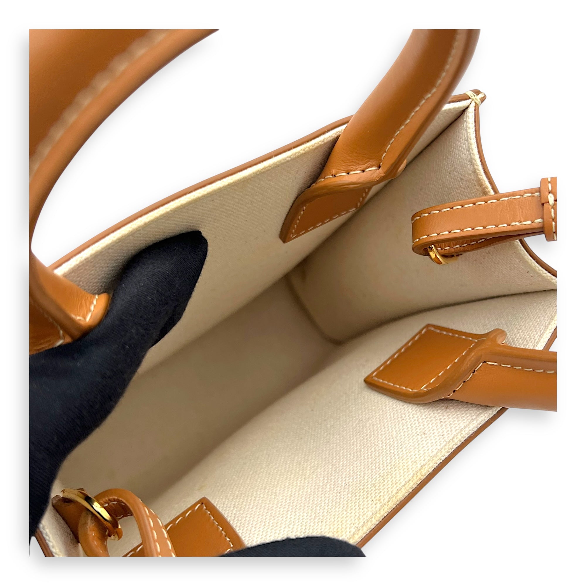 Celine Cabas Top Handle Bag Small Beige in Canvas, Gold hardware_10
