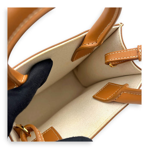 Celine Cabas Top Handle Bag Small Beige in Canvas, Gold hardware_10