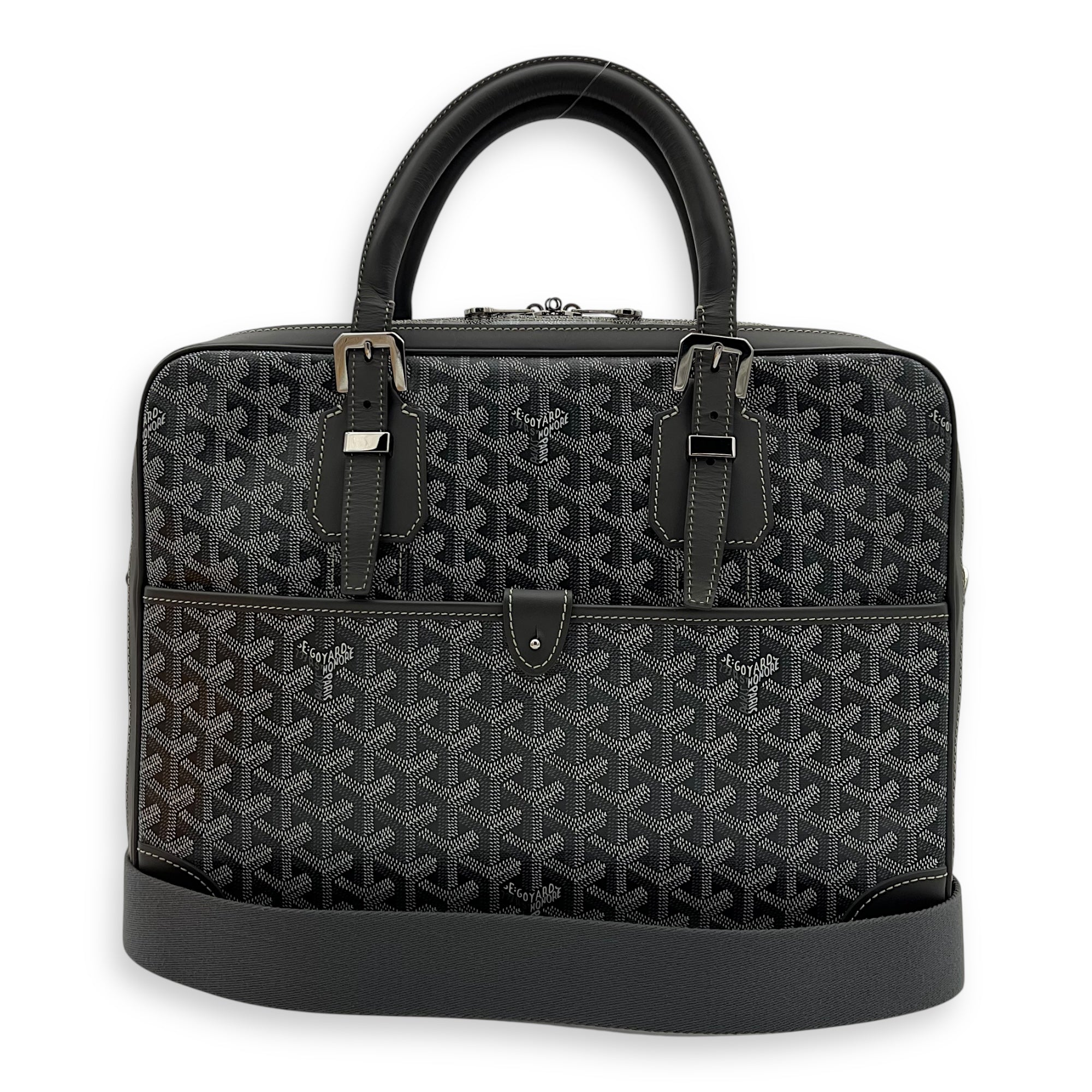 Goyard Ambassade Briefcase Grey in Coated Canvas, Silver hardware_10