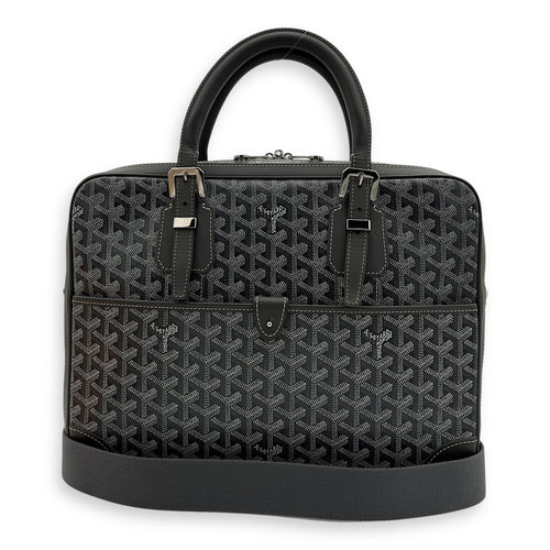 Goyard Ambassade Briefcase Grey in Coated Canvas, Silver hardware_10