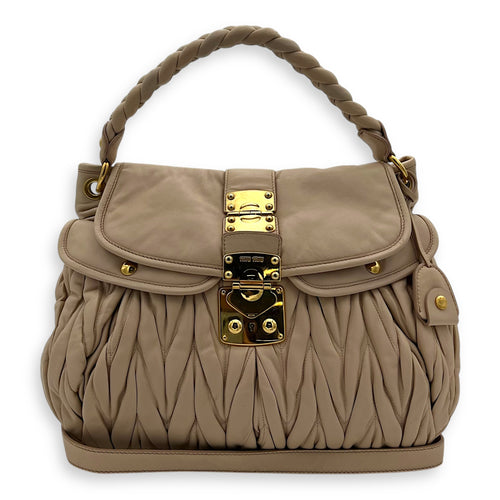 Miu Miu Gaufre Shoulder Bag Beige in Calfskin, Gold hardware_10