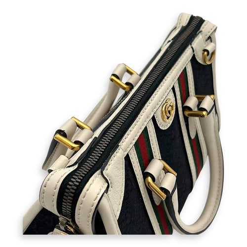 Gucci Sherry Top Handle Bag Mini White in Calfskin and jacquard, Gold hardware_10