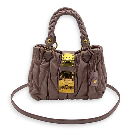 Miu Miu Gaufre Top Handle Bag Pink in Calfskin, Gold hardware_13