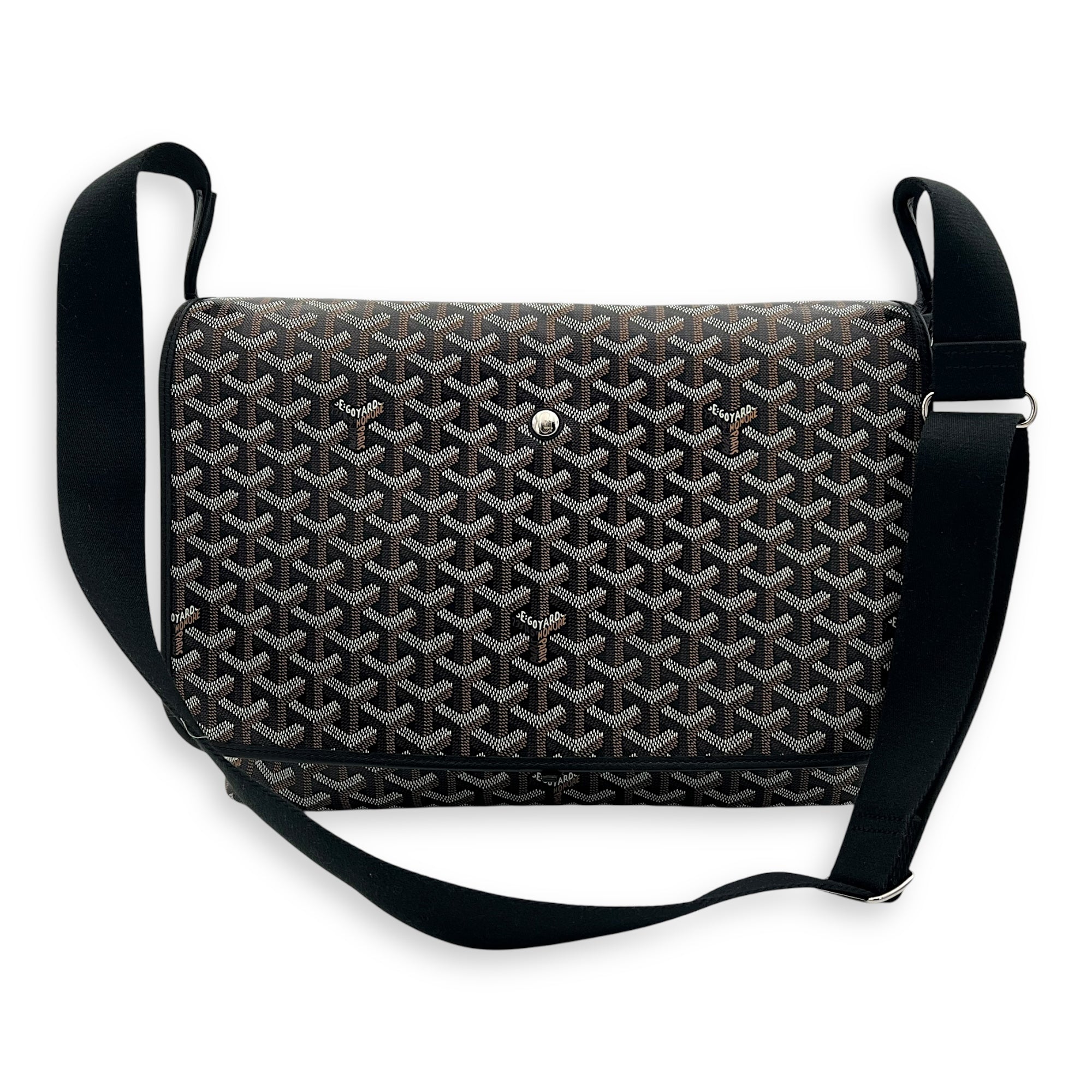 Goyard Capetien Messenger MM Black in Coated Canvas, Silver hardware_11