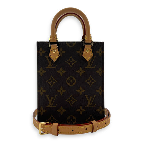 Louis Vuitton Sac Plat Petite Brown Top Handle Bag in Monogram Coated Canvas, Gold hardware_10