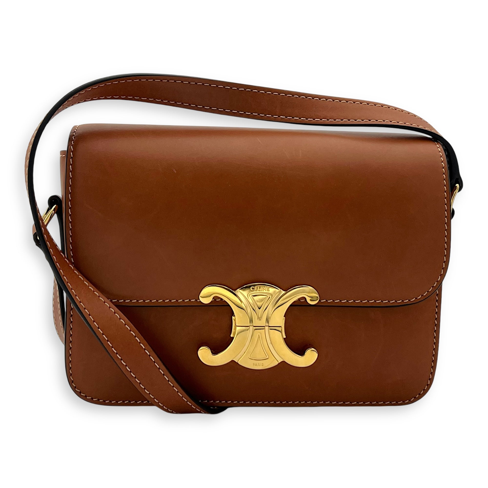 ショルダーバッグ・ポシェット CELINE camel brown lambskin crossbody bag CELINE】雑誌掲載 スタッズハート ショルダーバッグ キャメル