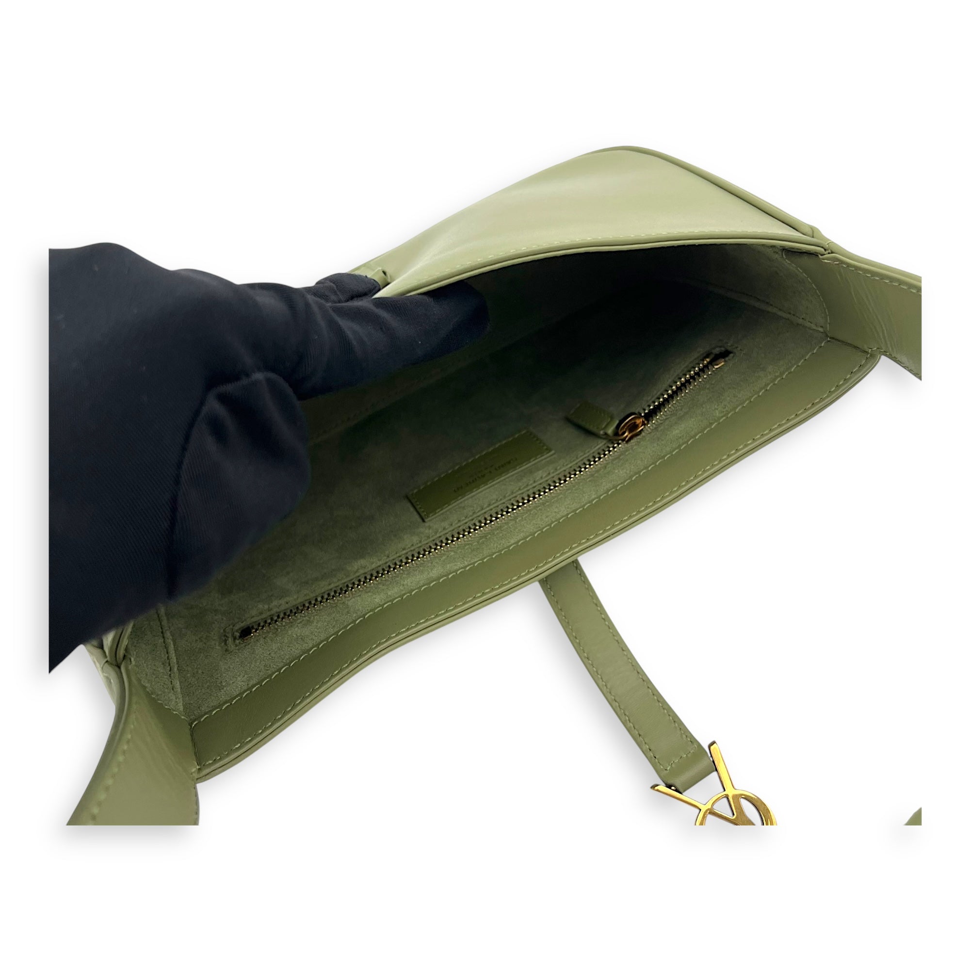 Saint Laurent Le 5 A 7 Shoulder Bag Green in Calfskin, Gold hardware_10