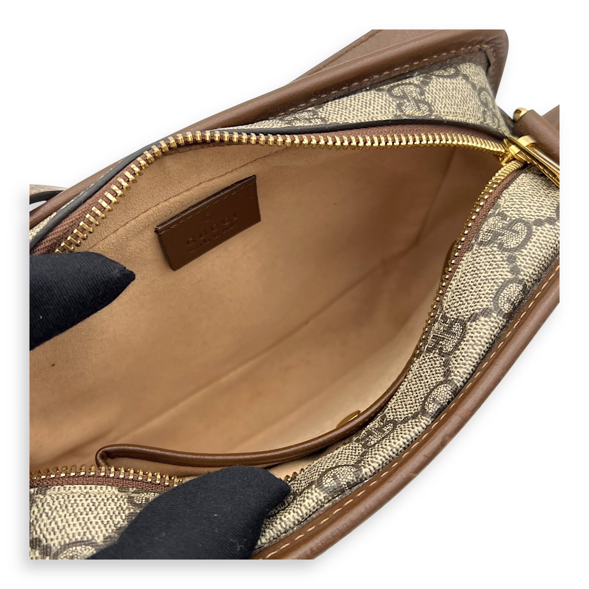 Gucci GG Supreme Crossbody Bag Brown in Coated Canvas, Gold hardware_10