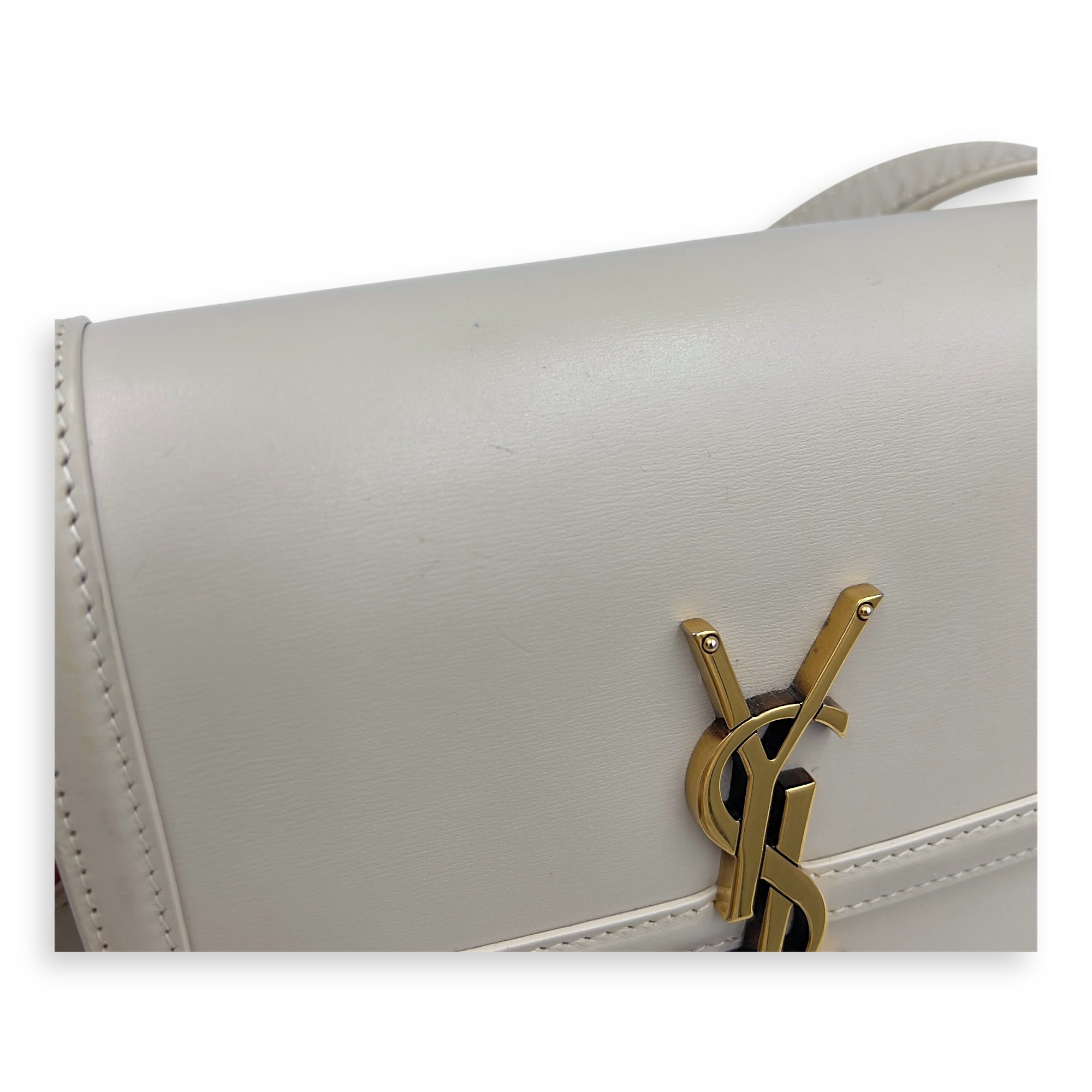 Saint Laurent Solferino Shoulder Bag White in Calfskin, Gold hardware_10