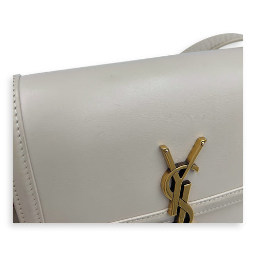 Saint Laurent Solferino Shoulder Bag White in Calfskin, Gold hardware_10