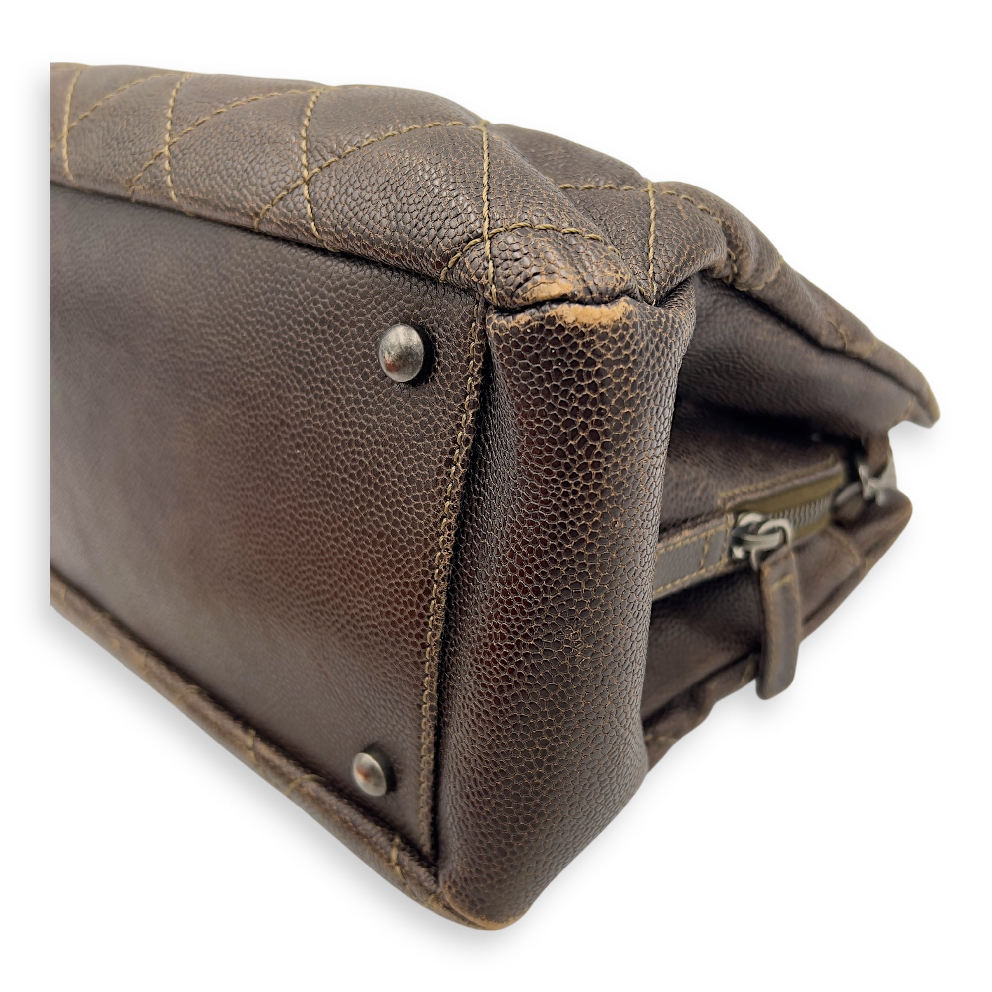 Chanel Quilted Wildstitch Tote Bag Brown in Calfskin, Ruthenium hardware_10