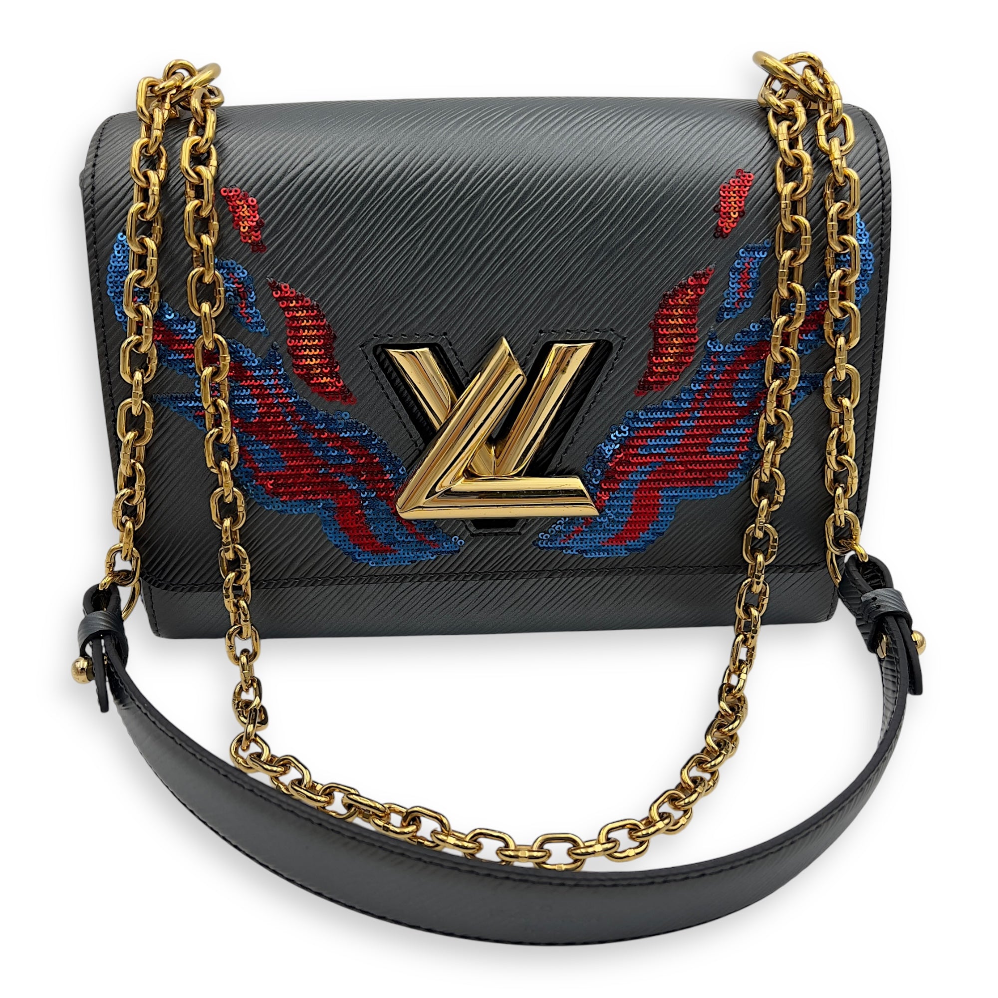 Louis Vuitton Twist Shoulder Bag MM Black in Epi Leather, Gold hardware_8