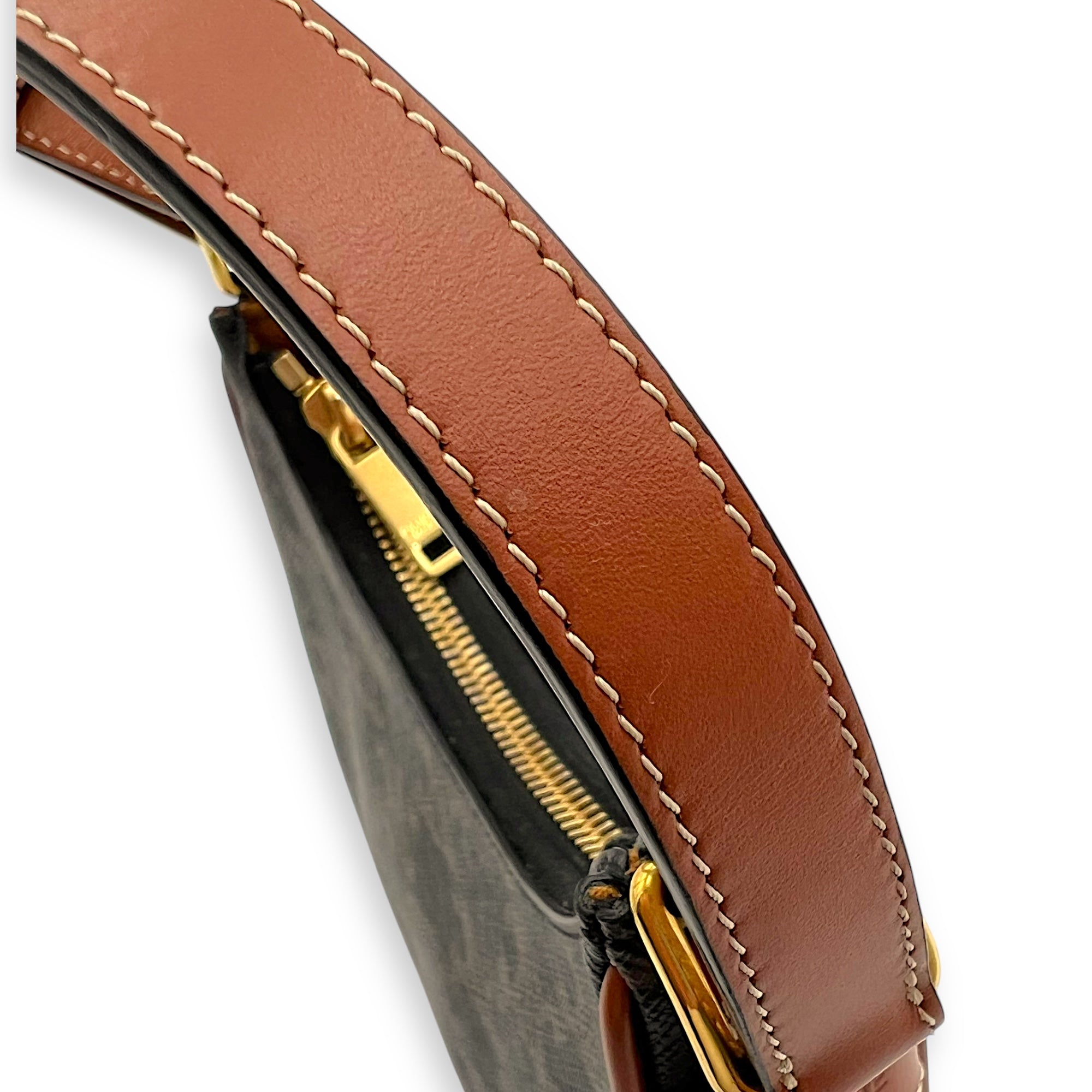 Celine Ava Shoulder Bag Brown in Coated Canvas, Gold hardware_10