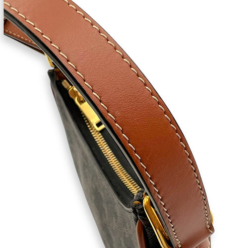 Celine Ava Shoulder Bag Brown in Coated Canvas, Gold hardware_10