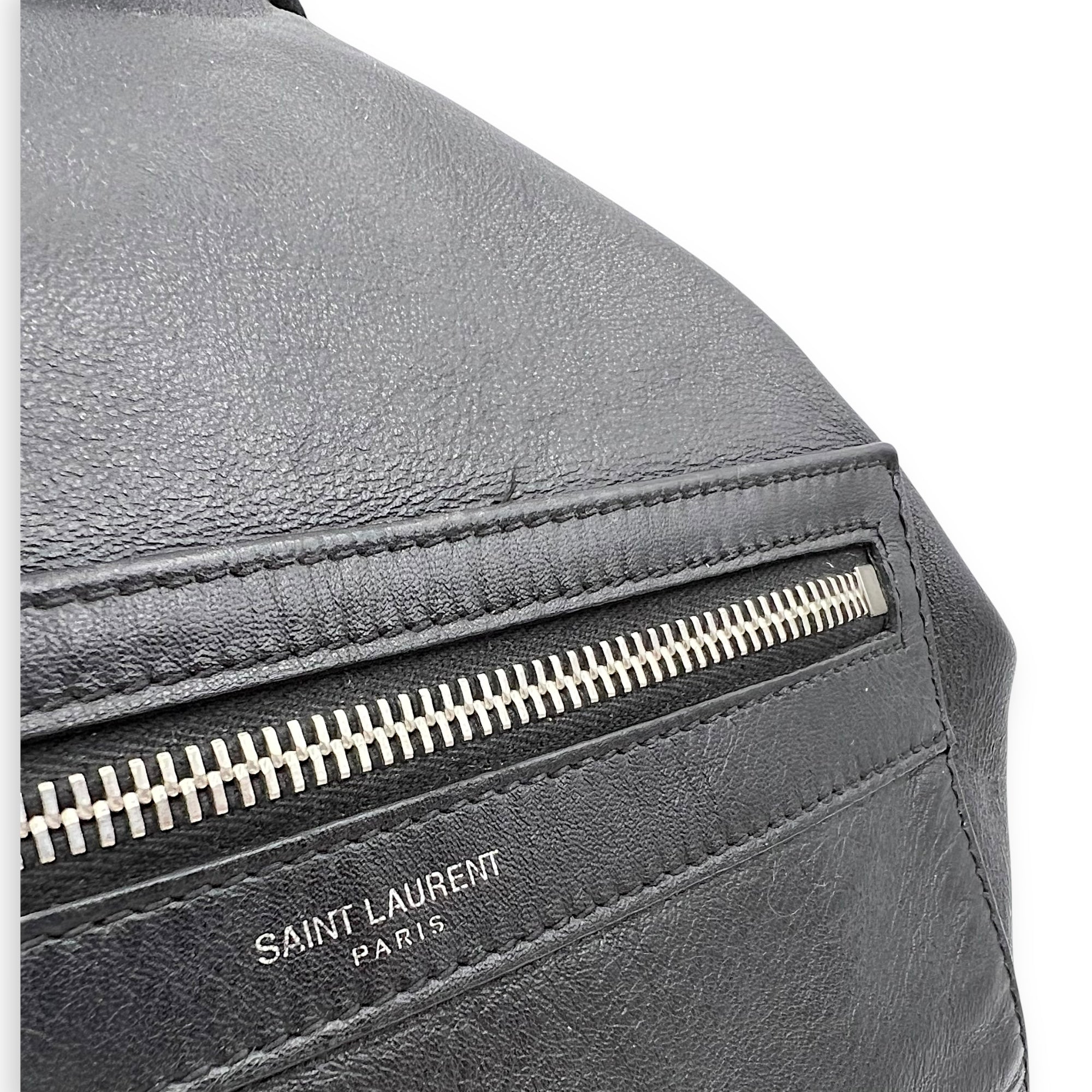 Saint Laurent Logo Backpack Black in Calfskin, Silver hardware_9