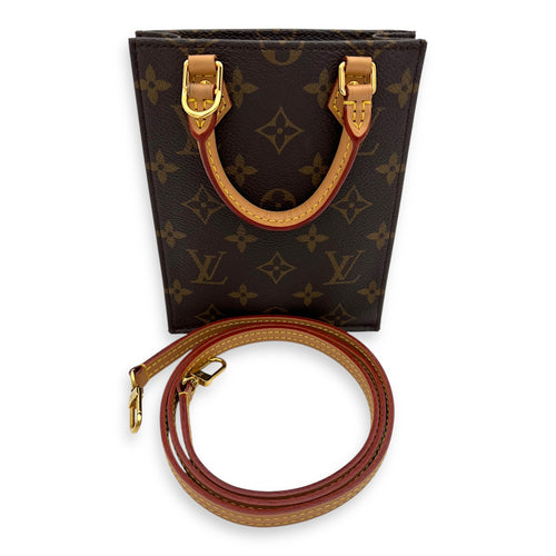 Louis Vuitton Sac Plat Top Handle Bag Petite Brown in Monogram Coated Canvas, Gold hardware_2