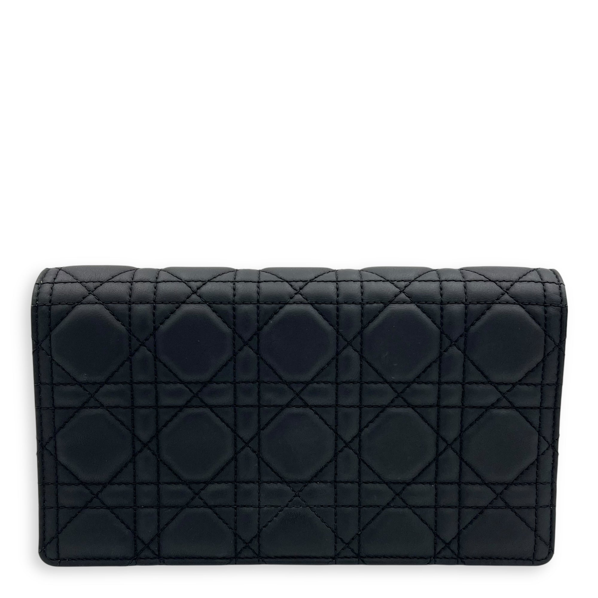 Dior Lady Dior Pouch With Strap Black Wallet On Chain in Calfskin, Silver hardware_1