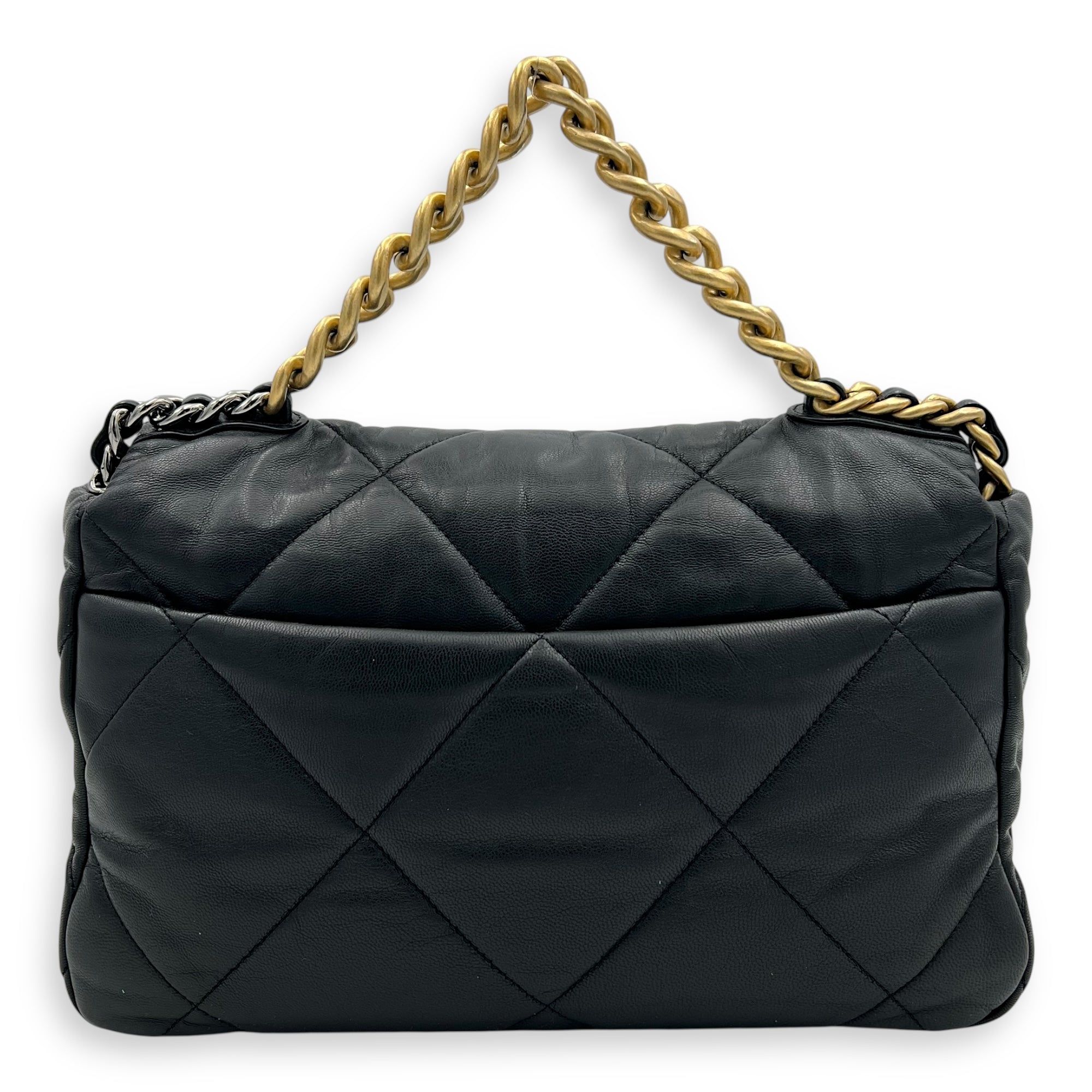 Chanel C19 Large Black Shoulder Bag in Goat Leather, Mixed hardware_2