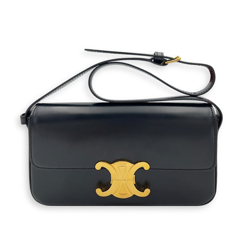 Celine Triomphe Claude Black Shoulder Bag in Calfskin, Gold hardware_11