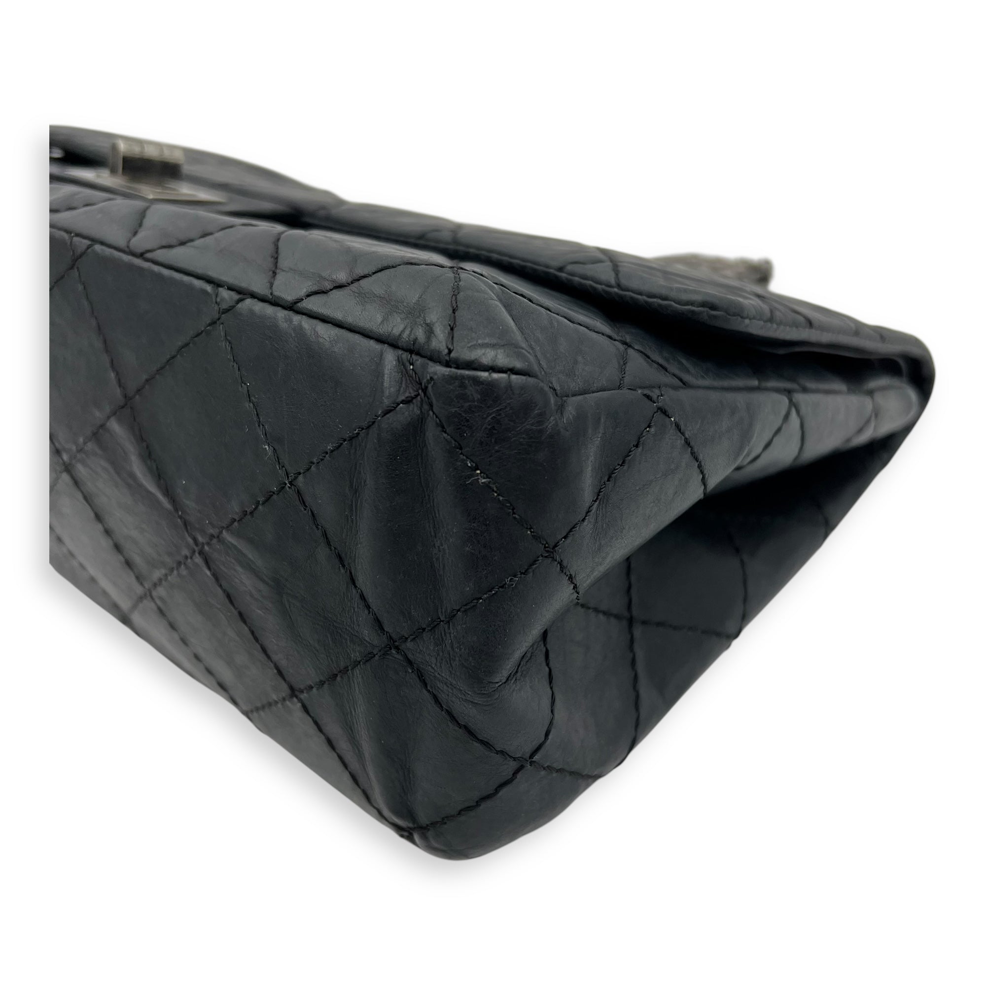 Chanel 2.55 227 Black Shoulder Bag in Calfskin, Ruthenium hardware_8