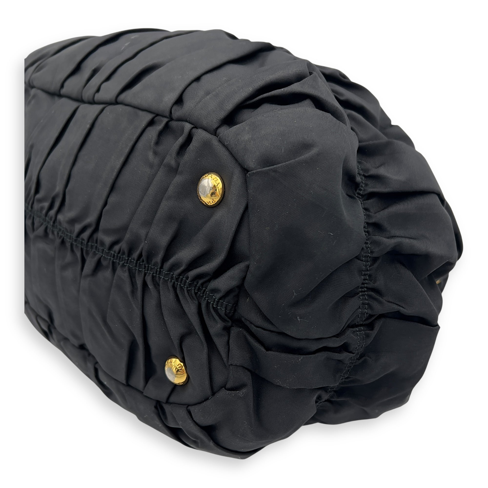 Prada Gaufre Top Handle Bag Black in Nylon, Gold hardware_8