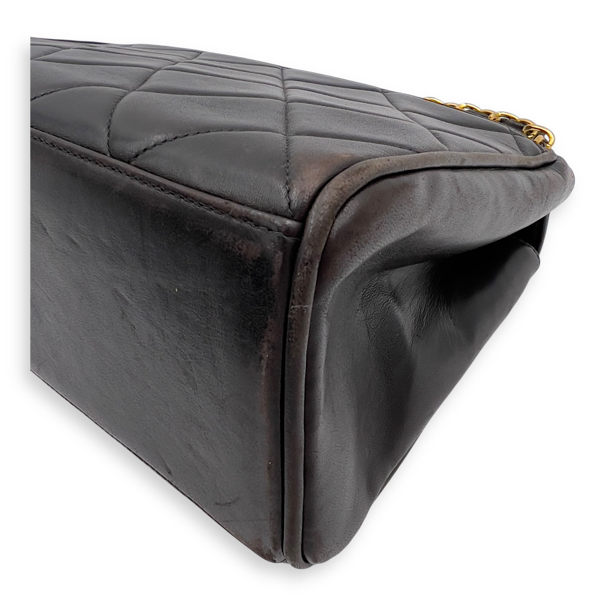 Chanel Vintage Quilted CC Top Handle Bag Brown in Lambskin, Gold hardware_12