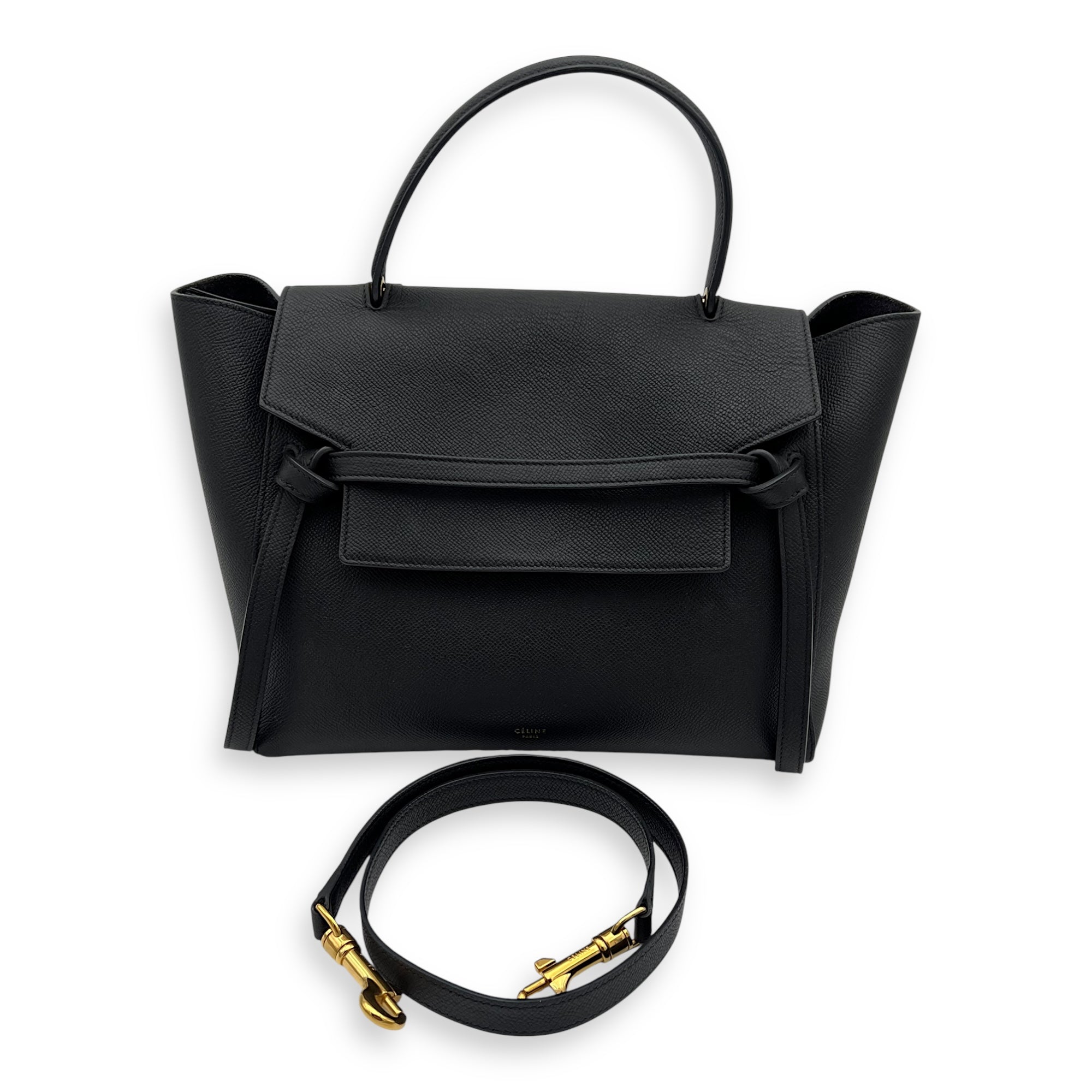 Celine Belt bag Top Handle Bag Mini Black in Calfskin, Gold hardware_2