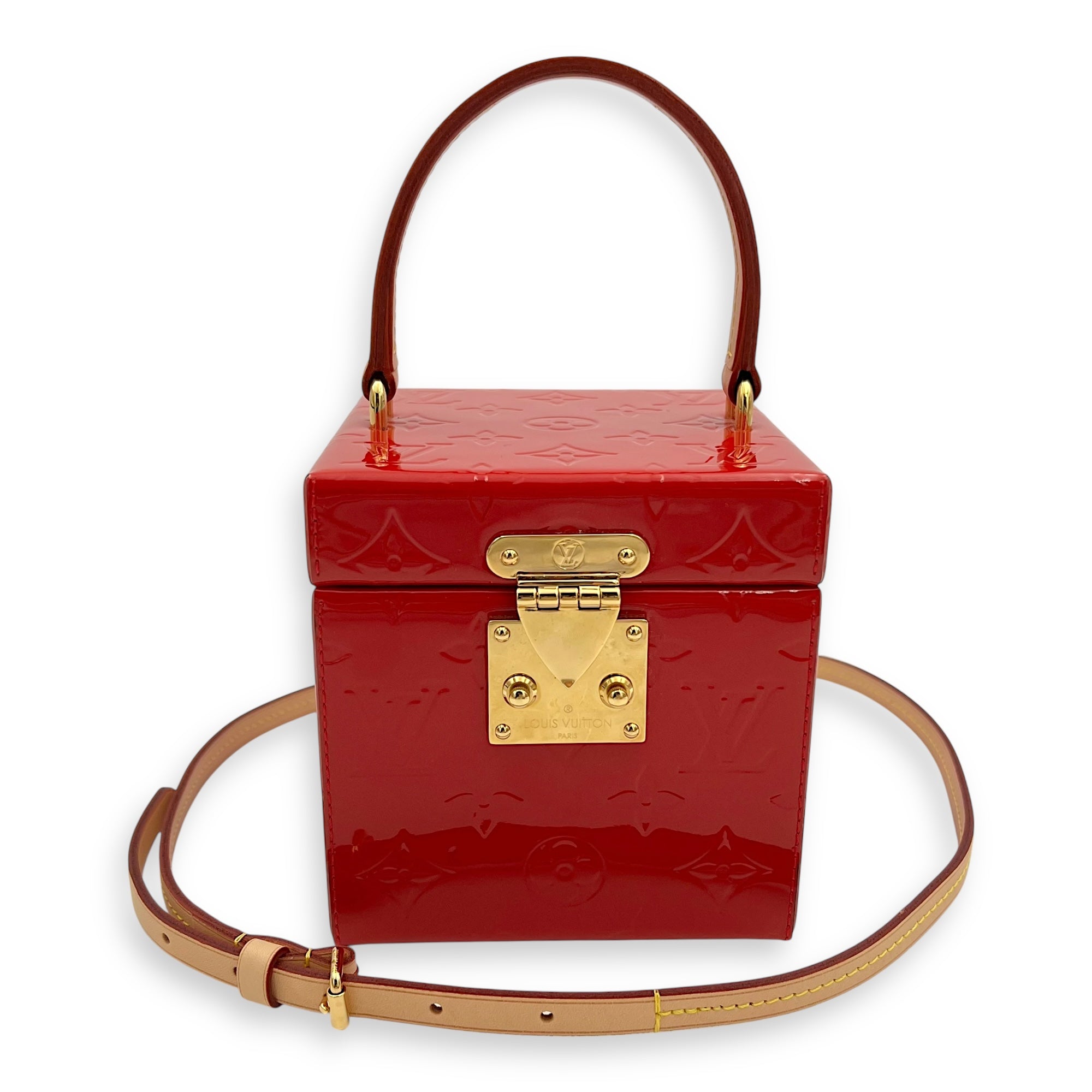 Louis Vuitton Bleecker Top Handle Bag Red in Vernis, Gold hardware_8