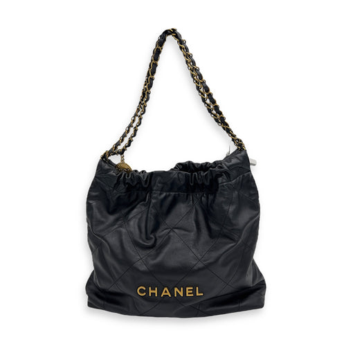 Chanel 22 Tote Shoulder Bag Medium Black in Calfskin, Gold hardware_8