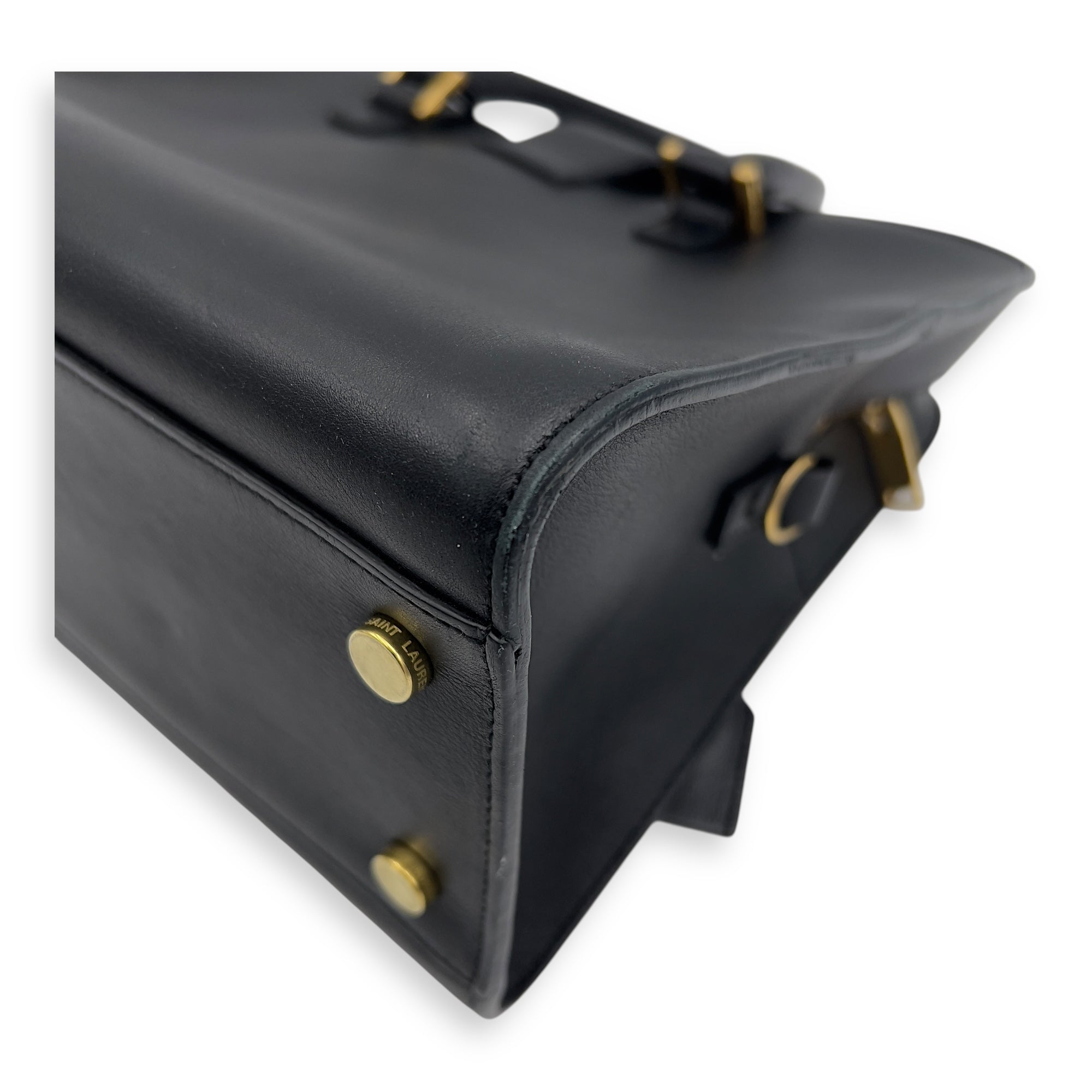 Saint Laurent Cabas Top Handle Bag Black in Calfskin, Gold hardware_10
