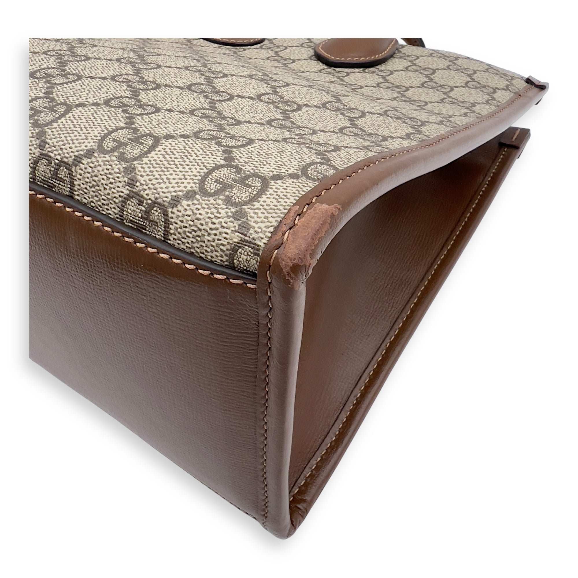 Gucci GG Top Handle Bag Brown in Coated Canvas, Gold hardware_12