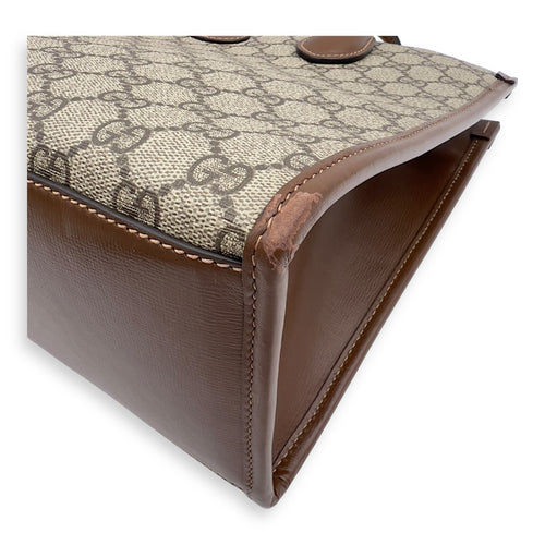 Gucci GG Top Handle Bag Brown in Coated Canvas, Gold hardware_12