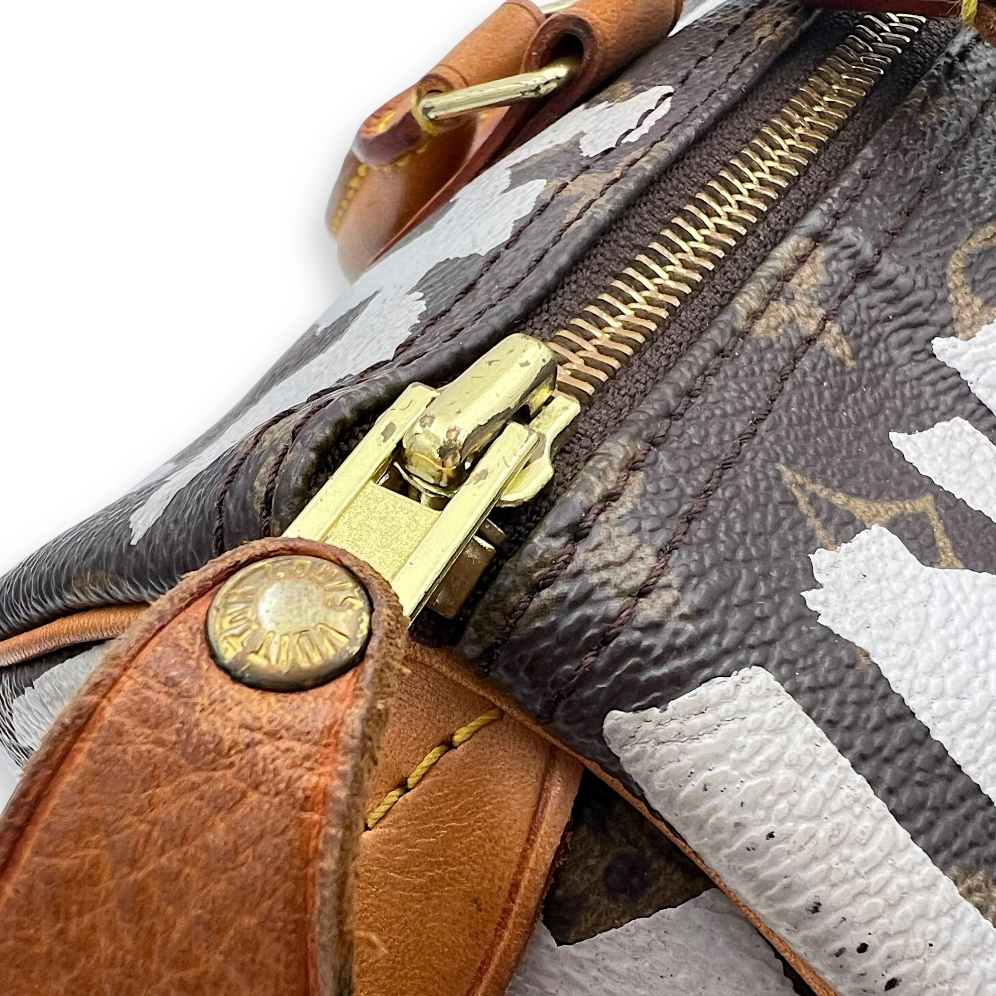 Louis Vuitton Speedy Sprouse Top Handle Bag 30 Brown in Monogram Coated Canvas, Gold hardware_12