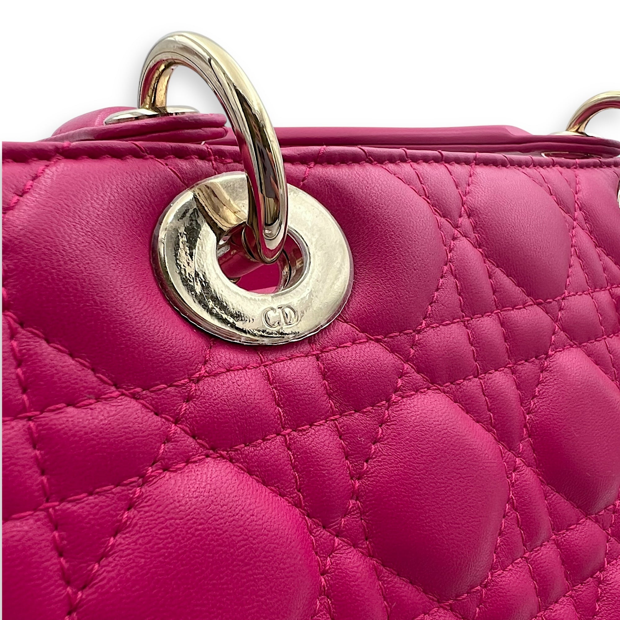 Dior Lady Dior Top Handle Bag Medium Pink in Calfskin, Gold hardware_10