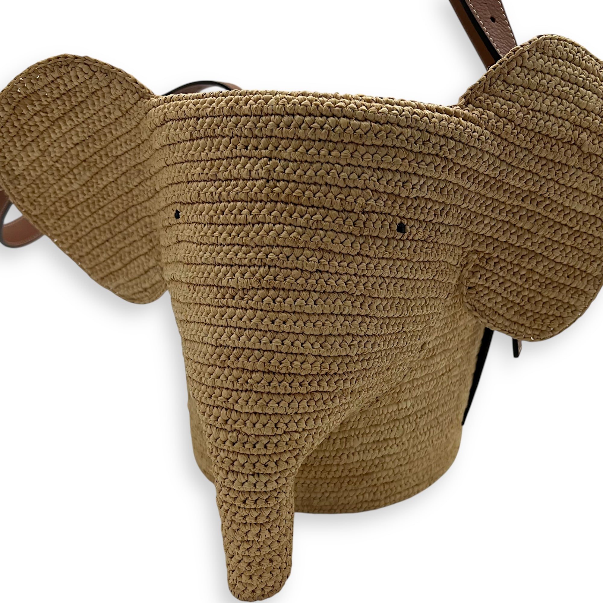 Loewe Elephant Top Handle Bag Beige in Raffia, Silver hardware_10