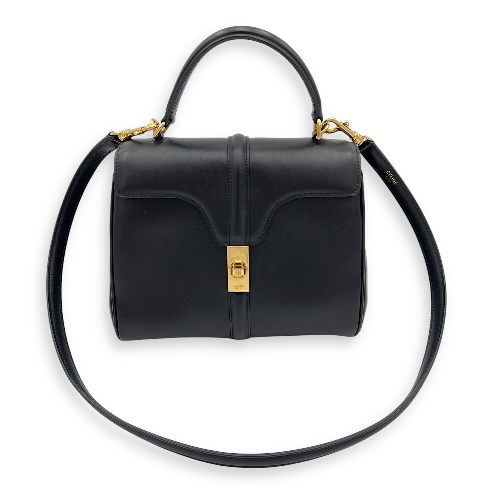 Celine 16 Top Handle Bag Black in Calfskin, Gold hardware_2