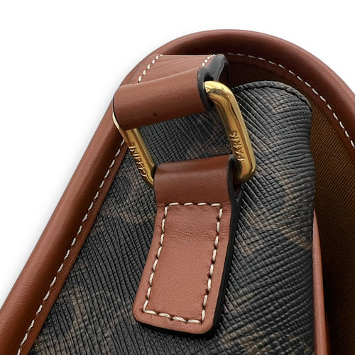 Celine Folco Crossbody Bag Brown in Coated Canvas, Gold hardware_10