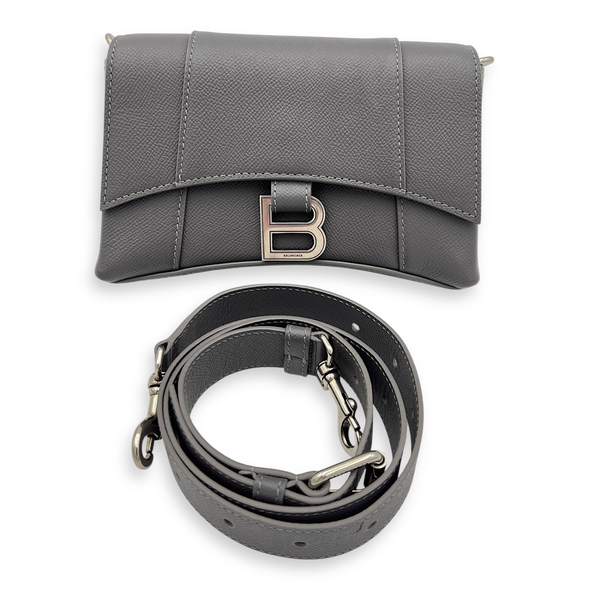 Balenciaga Downtown Crossbody Bag Grey in Calfskin, Silver hardware_8